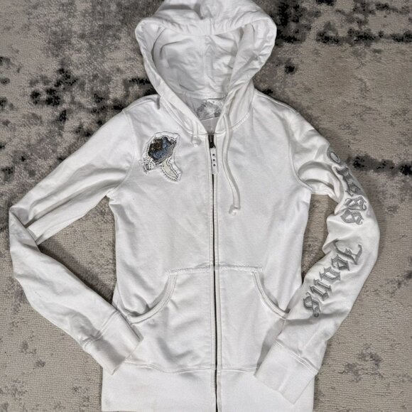 Y2K Guess Jeans Pearls Embroidered Zip-Up Hoodie - Picture 3 of 9